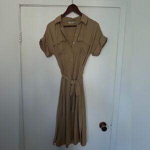 Dex Women's Tan Midi Shirt Dress